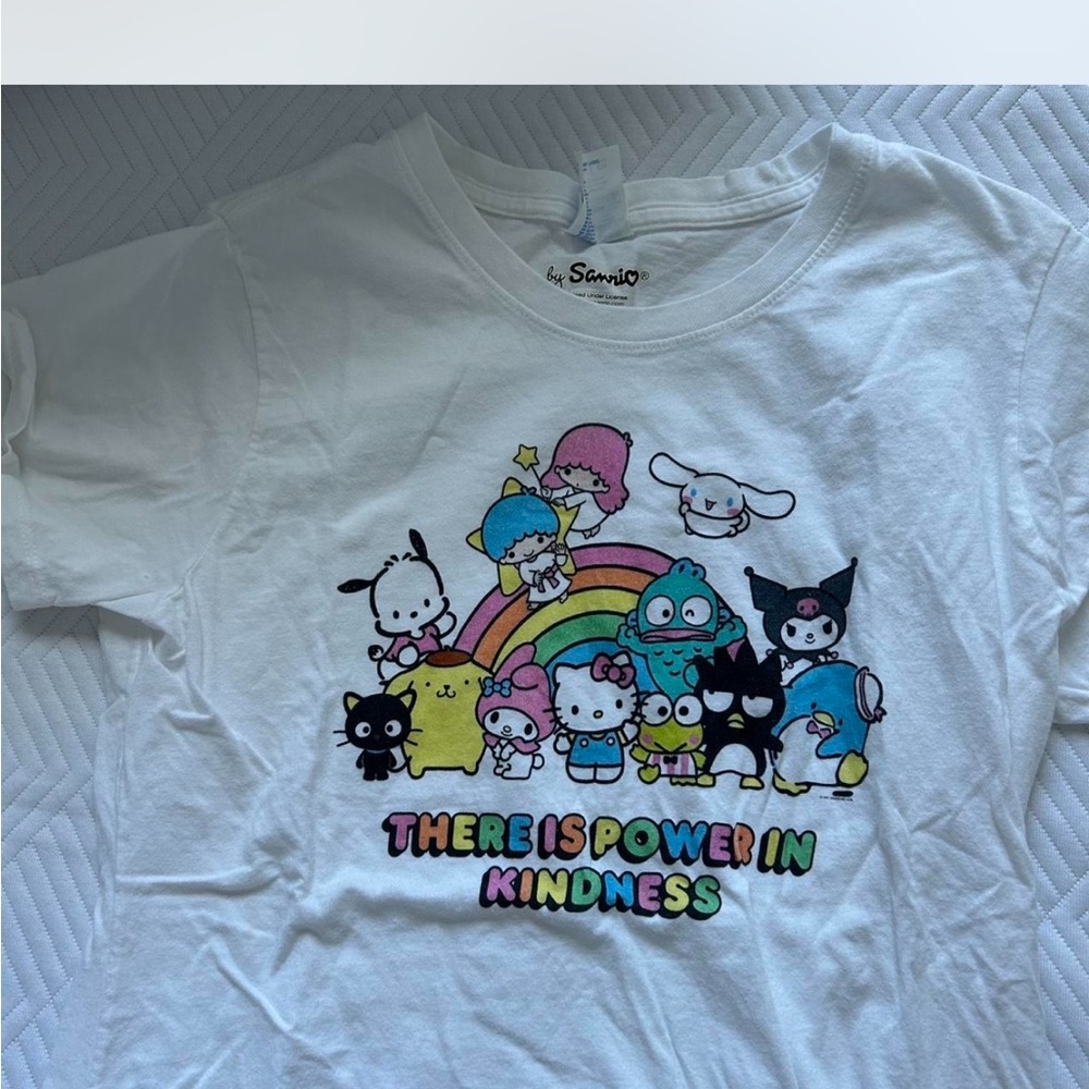 Sanrio White Short Sleeve Tee with Cartoon Graphics